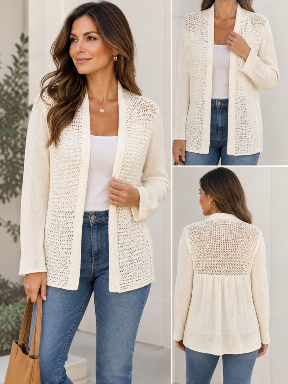 Banana Republic XL Ivory 100% Cotton Open Knit Cardigan Sweater Boho